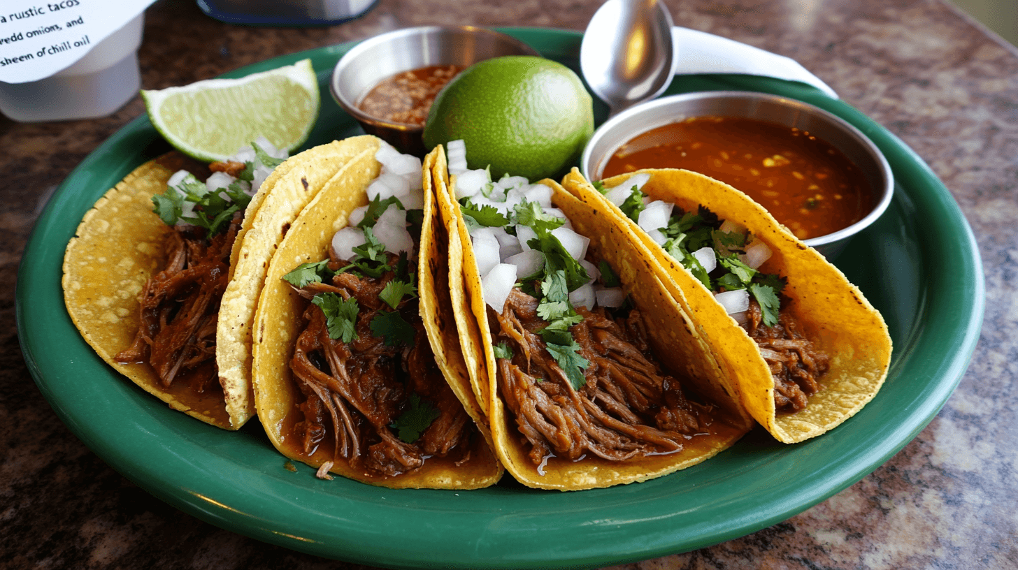 Birria Tacos on green plat