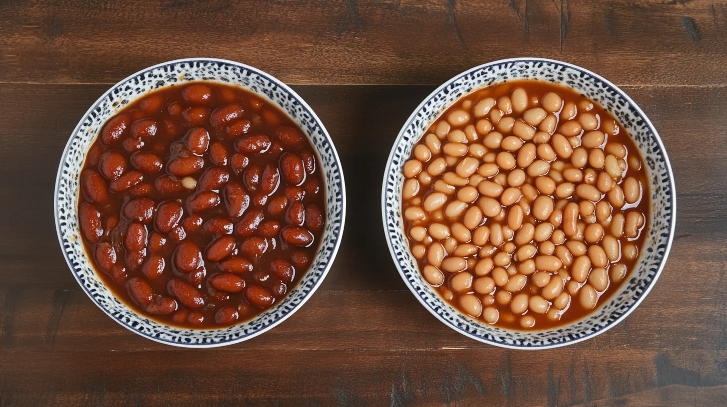 side by side shot comparing Boston Baked Bean and regular Baked Bean