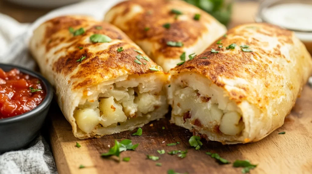 a close up side view of a cheesy potato