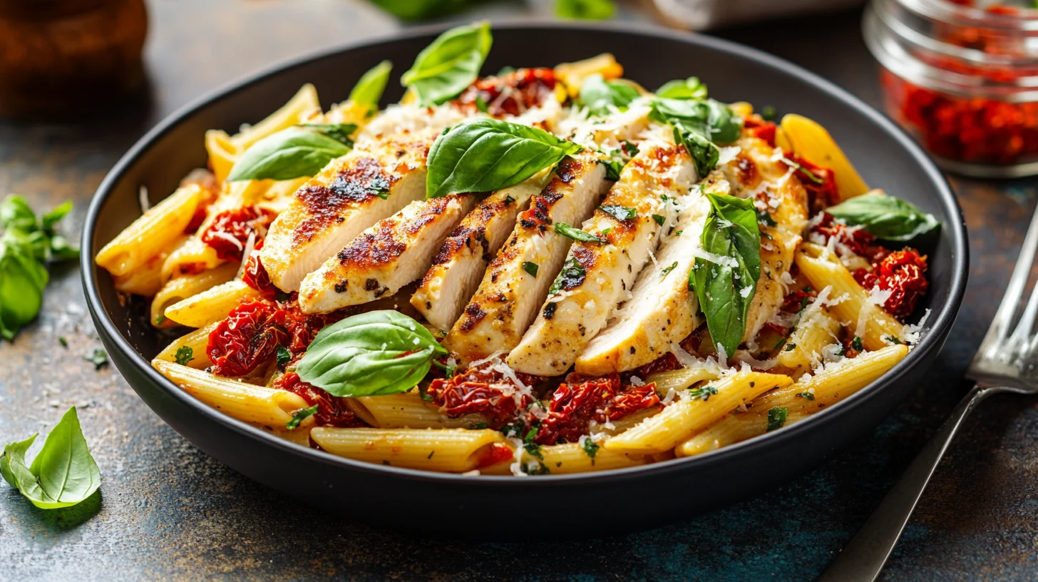 A creamy Marry Me Chicken Pasta dish with sliced