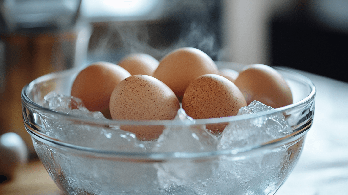 Eggs in a saucepan filled with water before cooking.