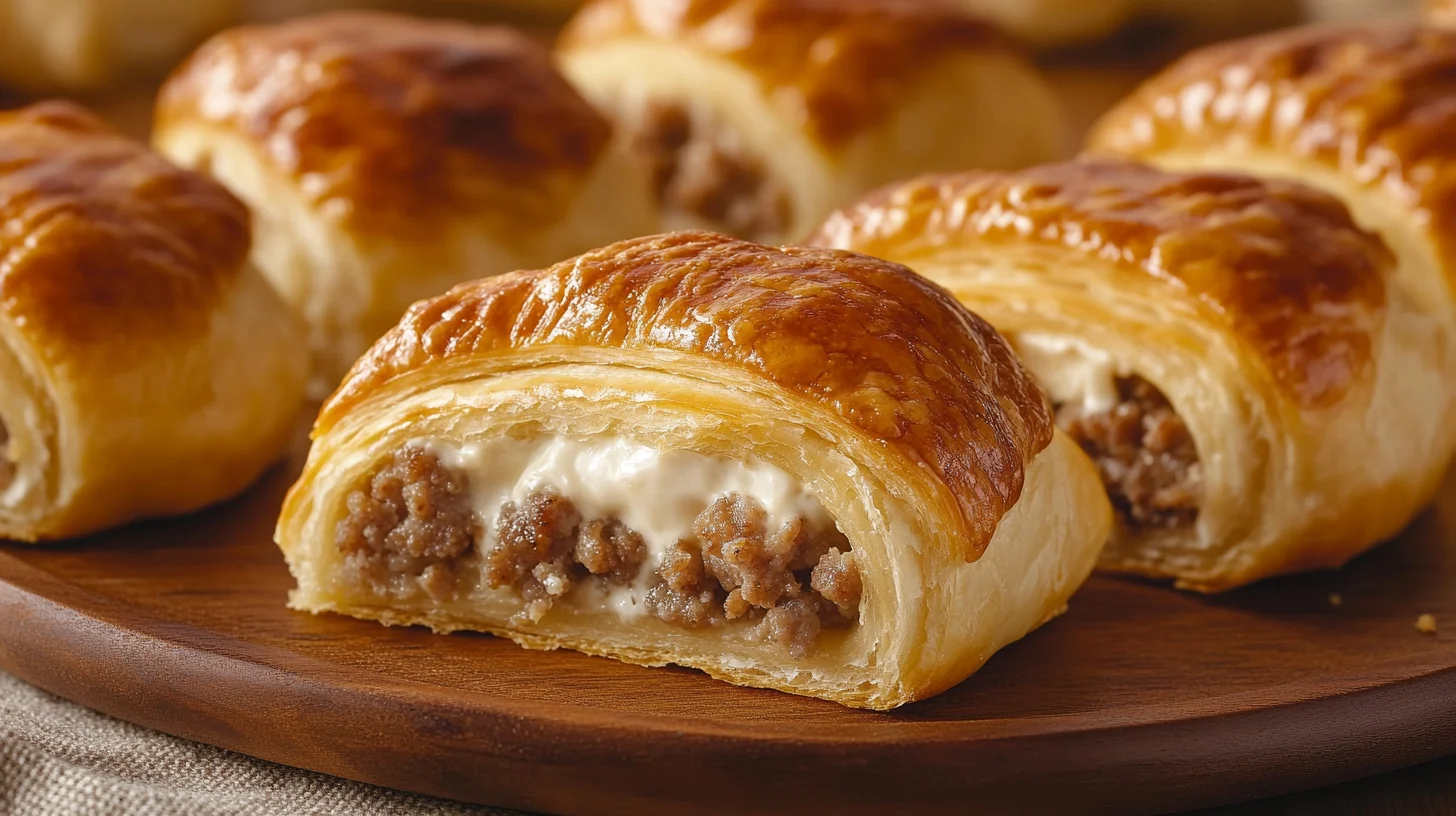 Tray of freshly baked crescent rolls with golden crust