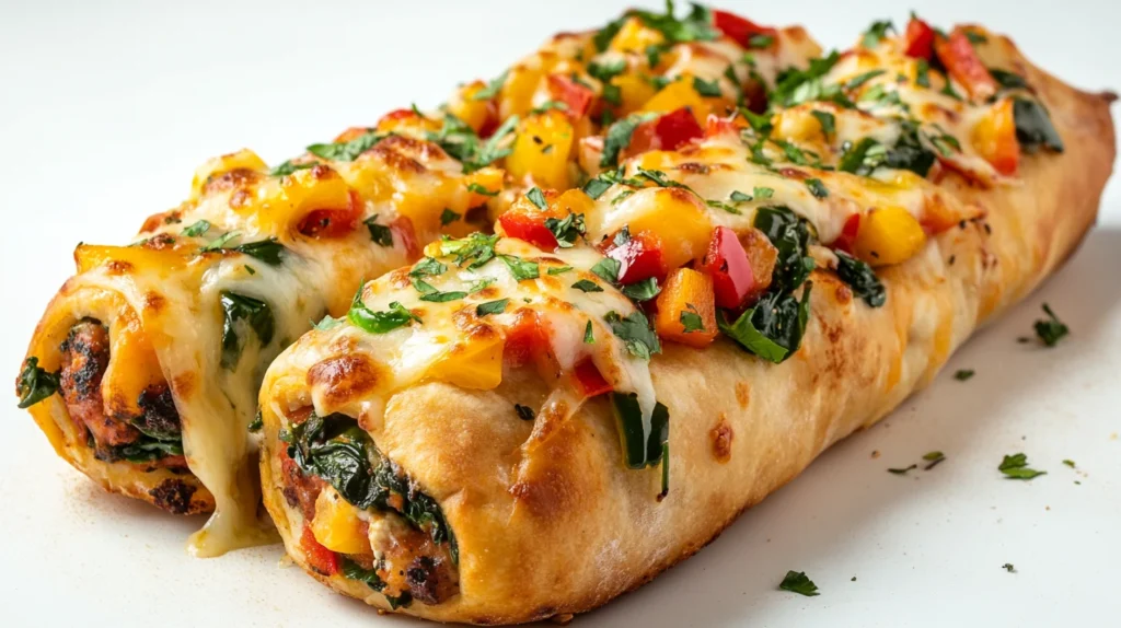 Vegetarian breakfast pizza rolls with colorful di